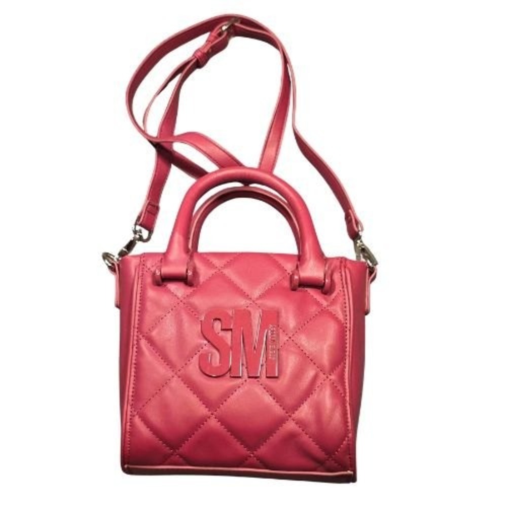Steve Madden Pink Quilted Crossbody Bag Mini Satchel Tonal SM Logo Bag Square